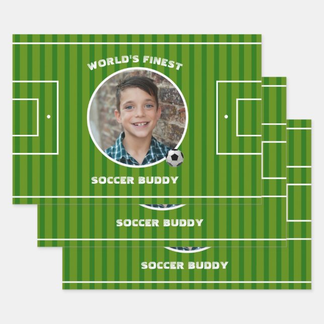 Modern Green Soccer Sports Field Custom Photo Wrapping Paper Sheet (Set)