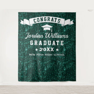 Modern Green Sparkle Graduation Photo Backdrop Tapestry