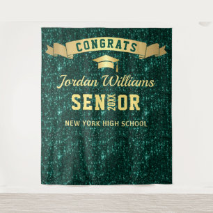 Modern Green Sparkle Graduation Photo Backdrop Tapestry