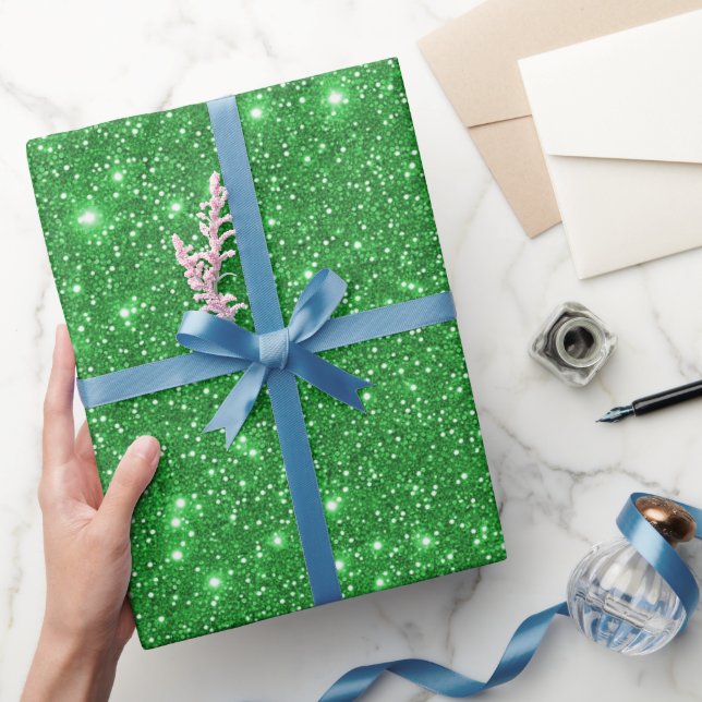  Modern Green Sparkling Glittery Party Wrapping Paper (Gifting)
