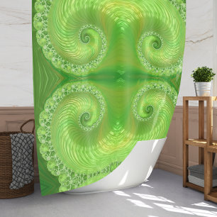 Modern Green Spiral Fractal Pattern Shower Curtain
