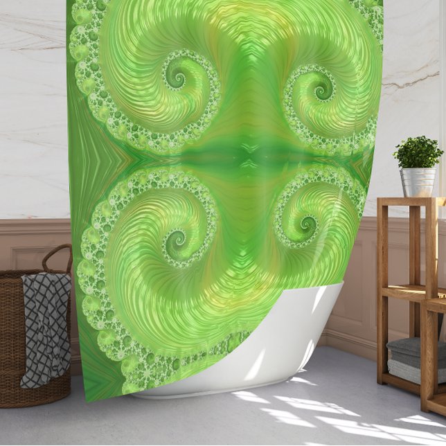 Modern Green Spiral Fractal Pattern Shower Curtain (Creator Uploaded)