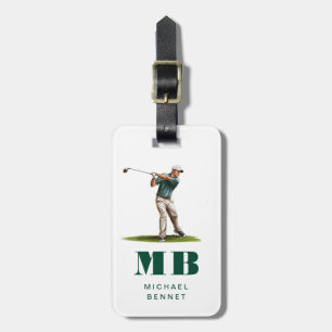 Modern Green Sport Golf Monogram Luggage Tag