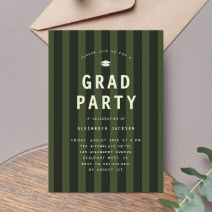 Modern Green Sporty Stripes Graduation Party Invitation