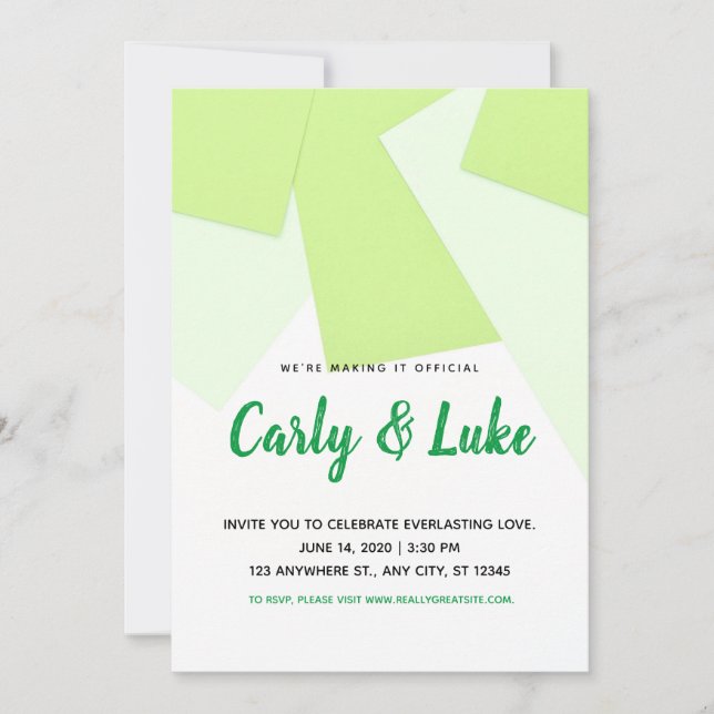 Modern Green Squares Wedding Invitation (Front)