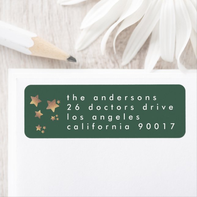 Modern Green Starry Holiday Return Address Label (Insitu)