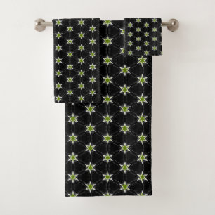 Modern Green Stars on Black Pattern Bath Towel Set