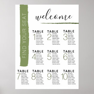 Modern Green Stripe Seating Chart Wedding Poster