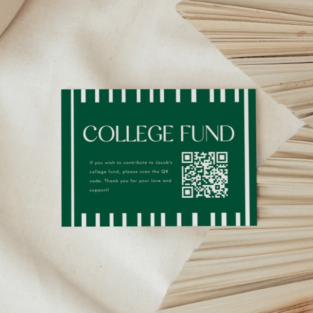 Modern Green Striped College Fund QR Code Enclosure Card (Creator Uploaded)