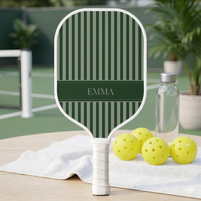 Modern Green Striped Cute Preppy Simple Basic Name Pickleball Paddle (Modern Green Striped Cute Preppy Simple Basic Name Pickleball Paddle)