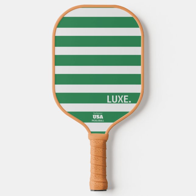 Modern Green Striped Luxe Pickleball Paddle (Front)