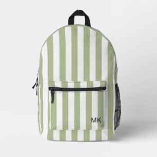 Modern Green Striped Monogram Initials Printed Backpack