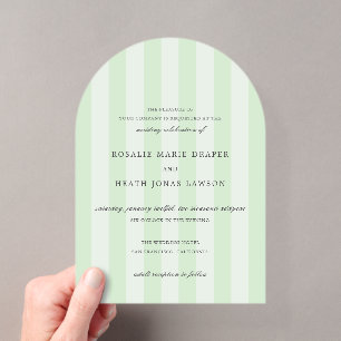 Modern Green Stripes Elegant Wedding Acrylic Invitations