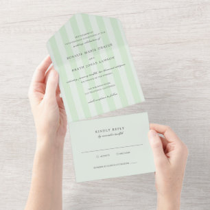 Modern Green Stripes Elegant Wedding All In One Invitation