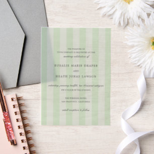 Modern Green Stripes Elegant Wedding Vellum Invitations
