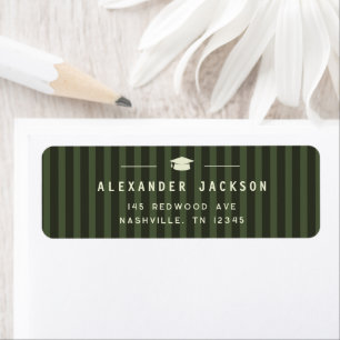 Modern Green Stripes Graduation Return Address Label