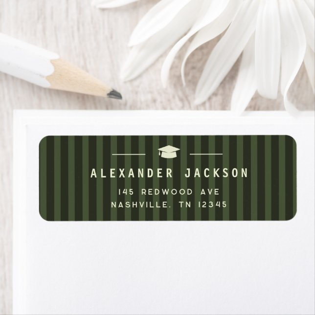 Modern Green Stripes Graduation Return Address Label (Insitu)