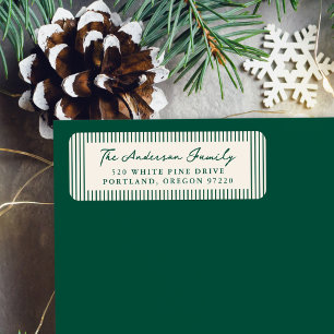Modern Green Stripes Holiday Return Address Return Address Label