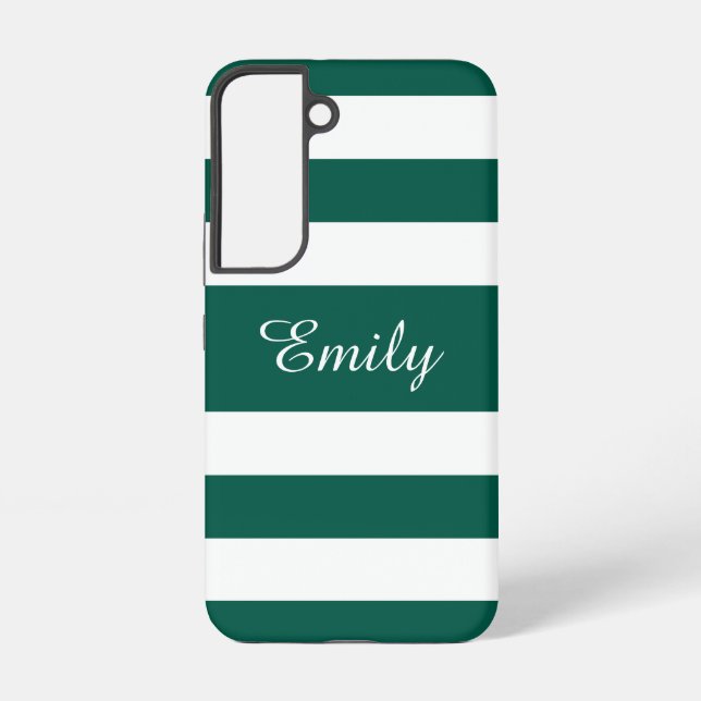 Modern Green Stripes Name Samsung Galaxy S22 Case (Back)