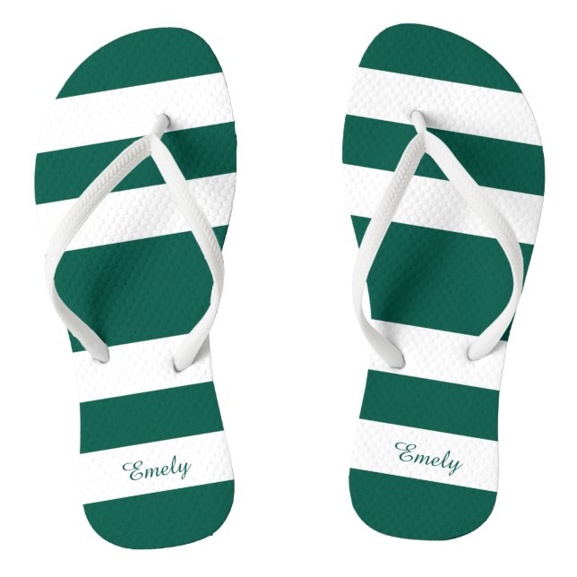 Modern Green Stripes Name Thongs (Footbed)