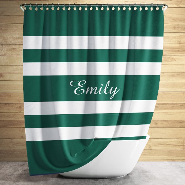 Modern Green Stripes Pattern Name Shower Curtain (Modern Green Stripes Pattern Name Shower Curtain)