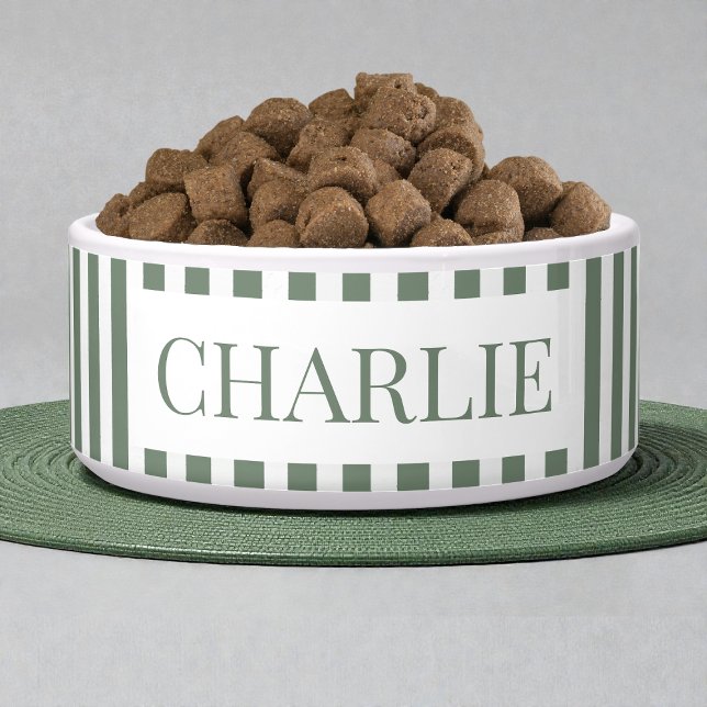 Modern Green Stripes Pattern Personalised Dog Pet (Modern Green Stripes Pattern Personalized Dog Pet Bowl)