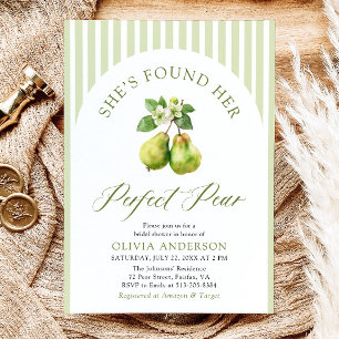 Modern Green Stripes Perfect Pear Bridal Shower Invitation