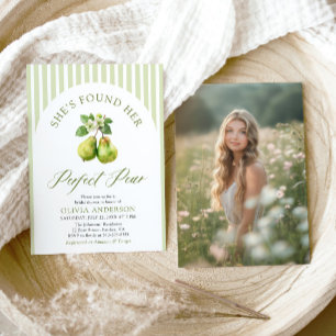 Modern Green Stripes Perfect Pear Bridal Shower Invitation