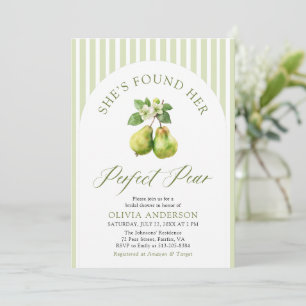 Modern Green Stripes Perfect Pear Bridal Shower Invitation