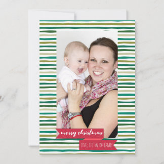Modern Green Stripes - Photo Holiday Card
