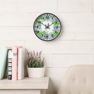 Modern Green Succulent Floral Monogram M Clock