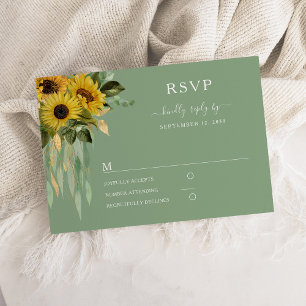 Modern Green Sunflower Wedding RSVP Card