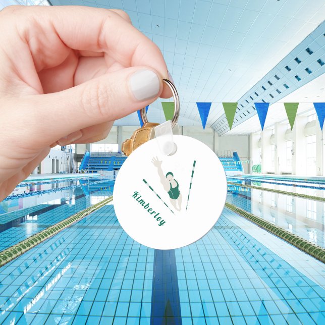 Modern Green Swimmer Illustration Swimming Theme   Key Ring (Creator Uploaded)
