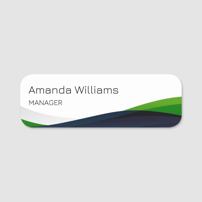 Modern Green Swirl Employee Name Tag (Front)