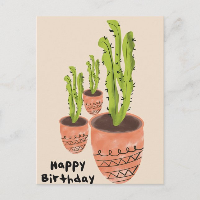 Modern Green Tall Leaf Plant Birthday Card (Front)
