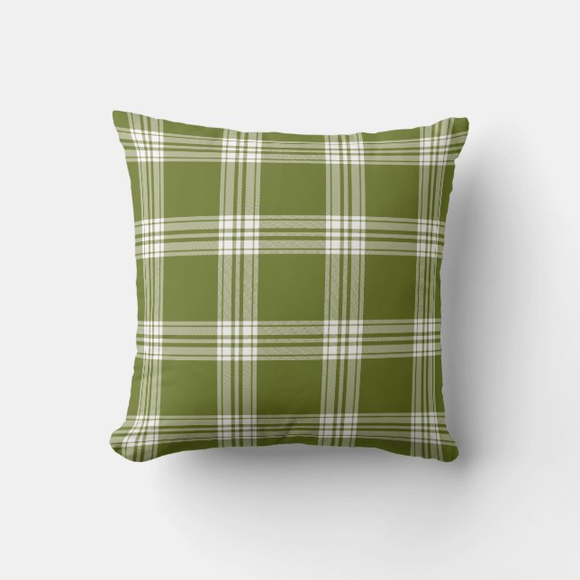 Modern Green Tartan Plaid Throw Pillow (Front)