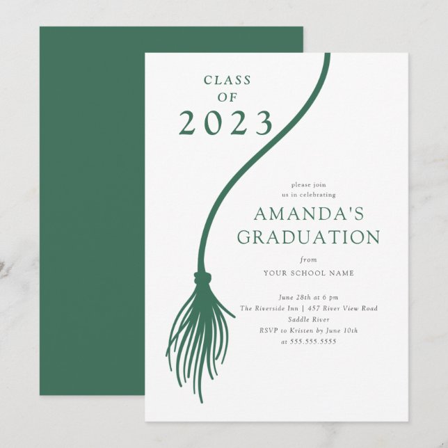 Modern Green Tassel Graduation Party Invitation (Front/Back)