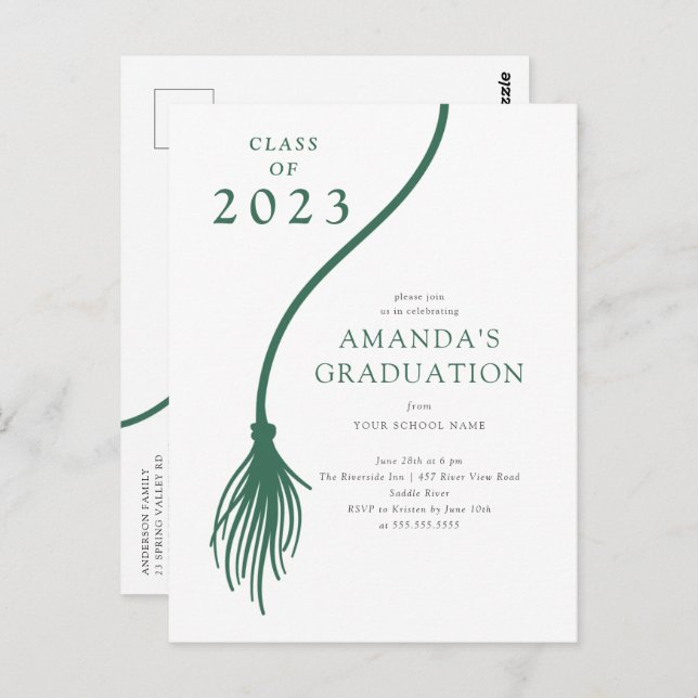 Modern Green Tassel Graduation Party Postcard (Front/Back)
