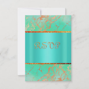 MODERN GREEN TEAL Marble gold rsvp Card