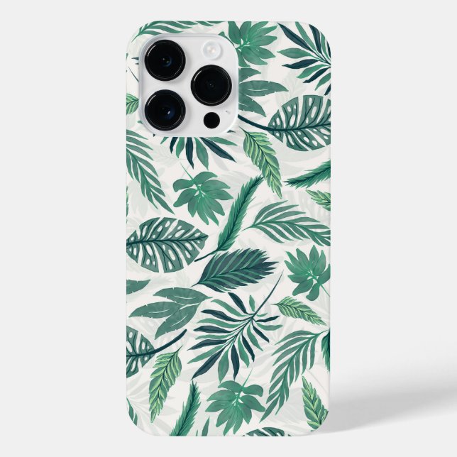 Modern Green Teal Tropical Leaves Design iPhone Case (Back)