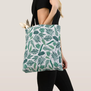 Modern Green Teal Tropical Leaves Design Tote Bag