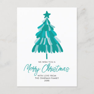 Modern Green Teal Winter Christmas Tree Holiday Postcard