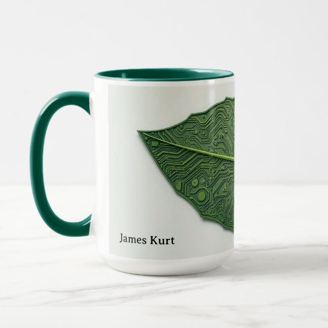 Modern Green Tech Leaf Personalised Mug (Left)