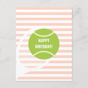 Modern Green Tennis Ball Pink Birthday Postcard