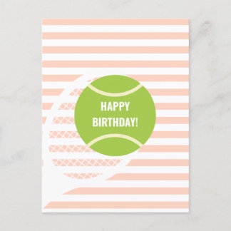 Modern Green Tennis Ball Pink Birthday Postcard