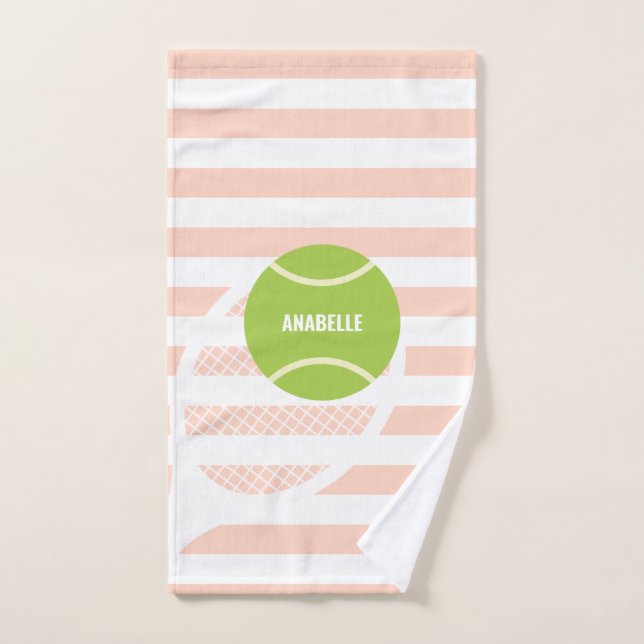 Modern Green Tennis Ball Pink Name Hand Towel (Hand Towel)