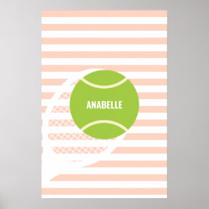 Modern Green Tennis Ball Pink Name Poster