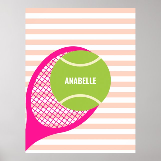 Modern Green Tennis Ball Pink Name Poster (Front)