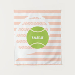 Modern Green Tennis Ball Pink Name Tapestry