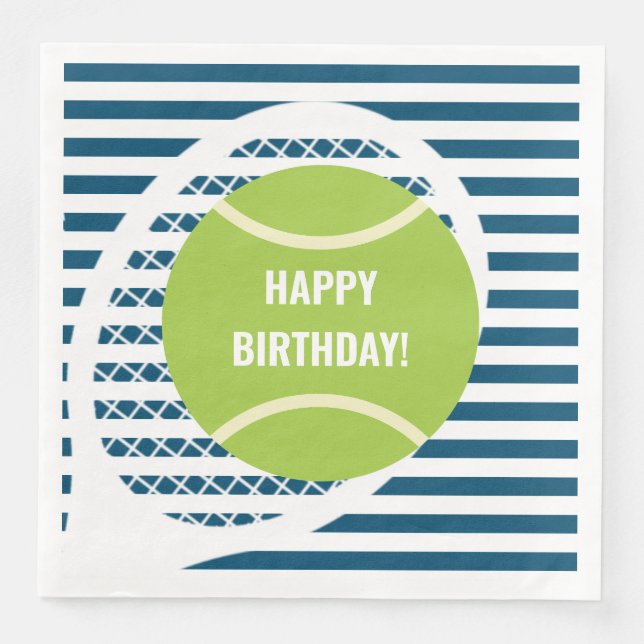 Modern Green Tennis Ball Striped Birthday Napkin (Front)